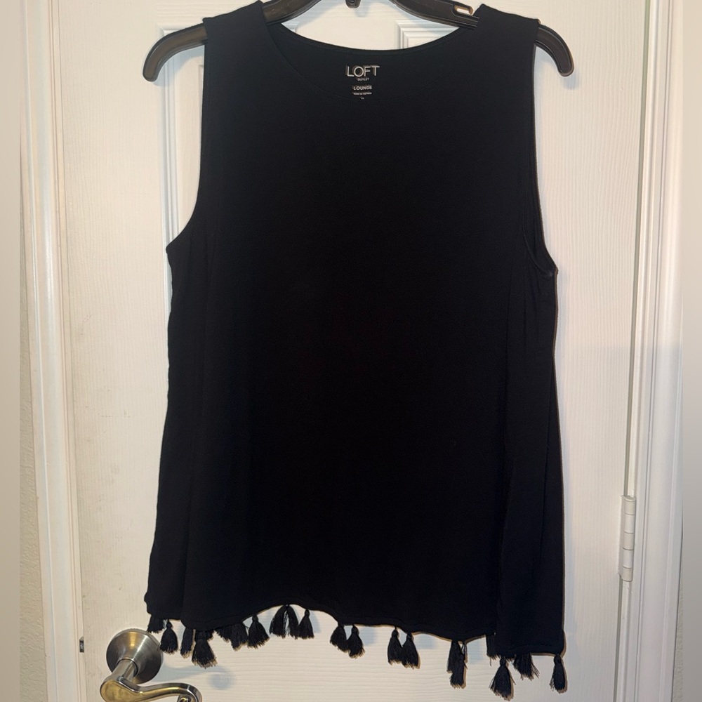 LOFT Black Tank Top with Fringe